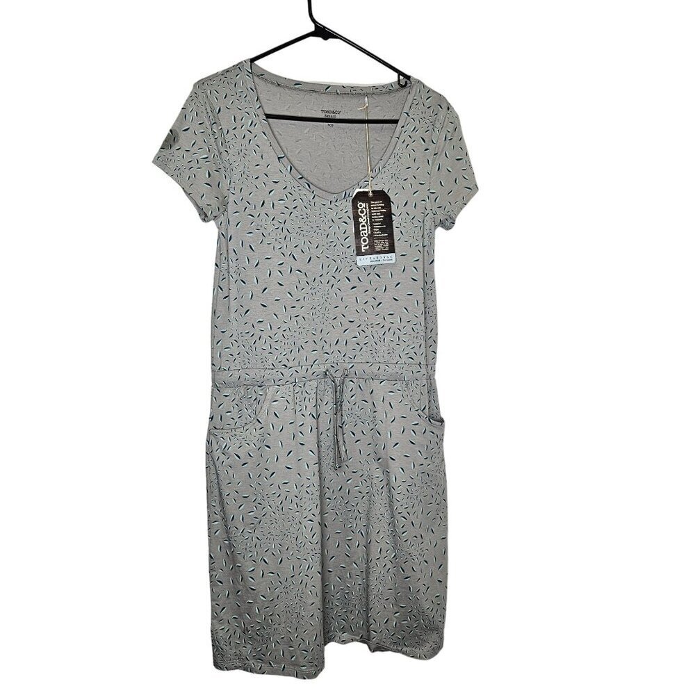 Toad&Co NWT Womens Tica Dress Light Ash Leaf Print Organic Cotton Modal Blend S